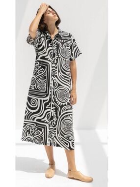 Mara Hoffman Abbie kaftan Size XS Linen Blend Shirt dress Lagenlook coastal chic